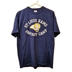 St. Louis Rams Fantasy Camp Charter T-Shirt Men’s Large Blue Short Sleeve Russel